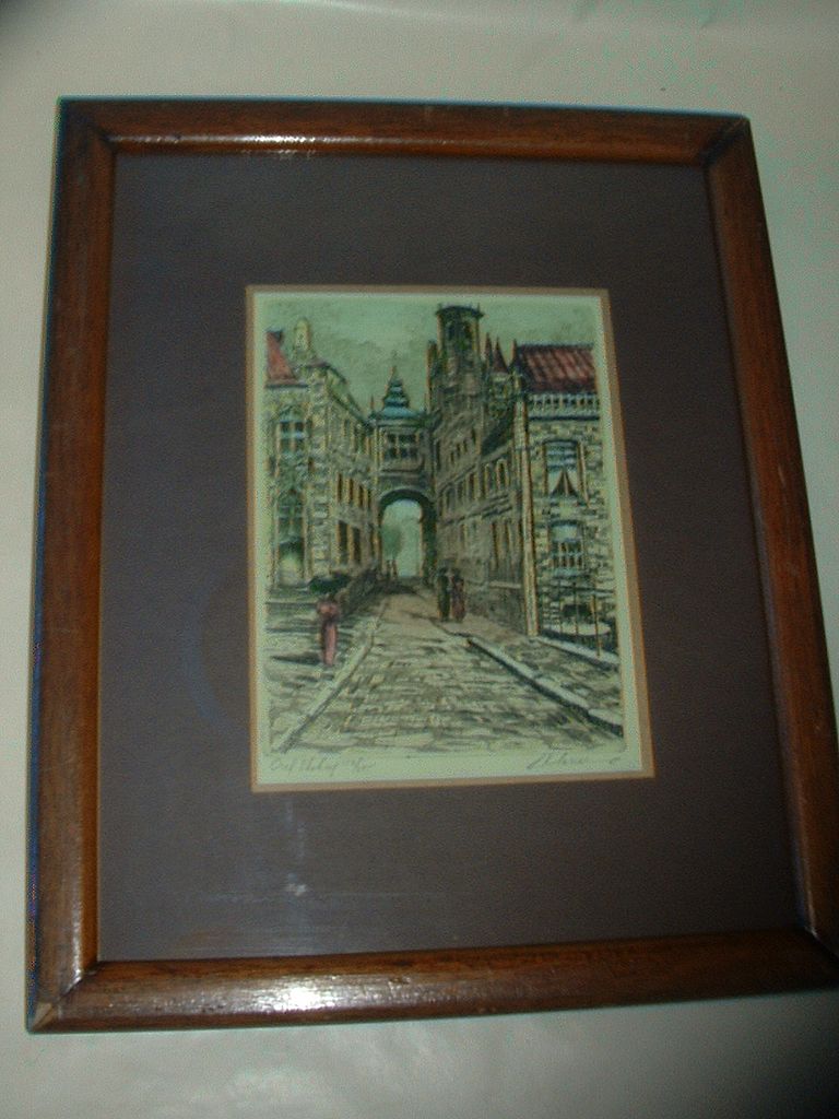 Colored Etching Old City Street Scene Colored Etching Old City Street Scene