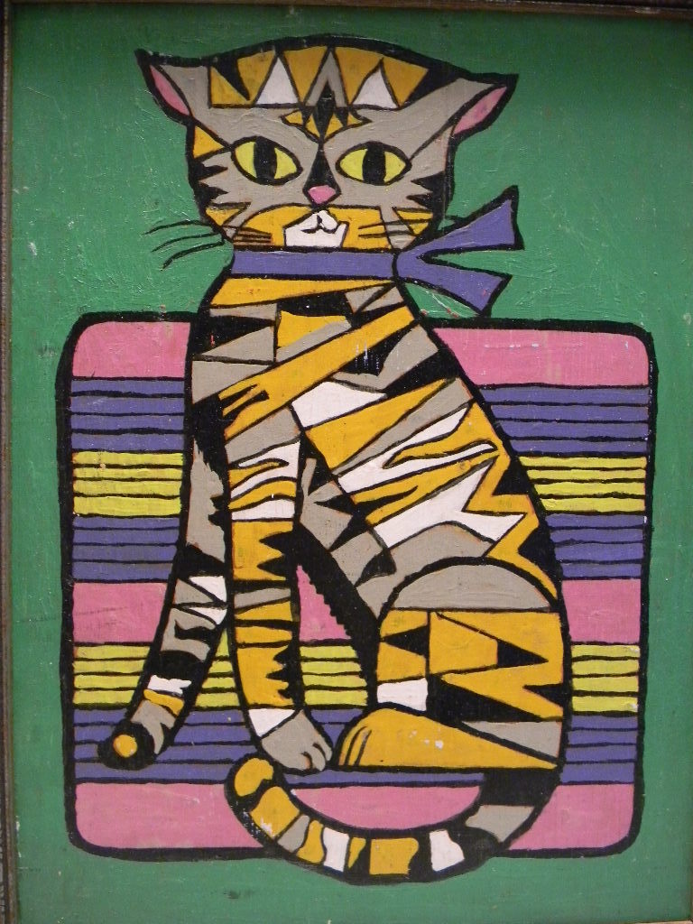 Folk Art Cat Painting on Wood Folk Art Cat Painting on Wood