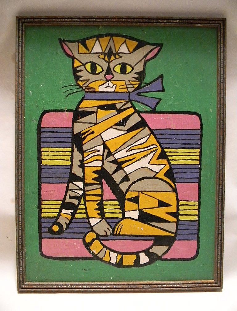 Folk Art Cat Painting on Wood Folk Art Cat Painting on Wood