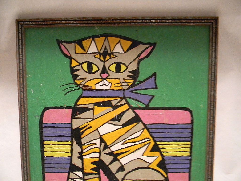 Folk Art Cat Painting on Wood Folk Art Cat Painting on Wood