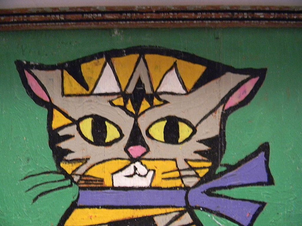 Folk Art Cat Painting on Wood Folk Art Cat Painting on Wood