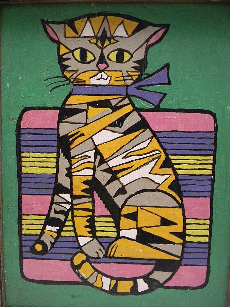 Folk Art Cat Painting on Wood Folk Art Cat Painting on Wood