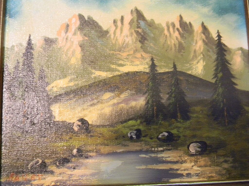 Mountain Landscape Oil Painting, signed Mountain Landscape Oil Painting, signed