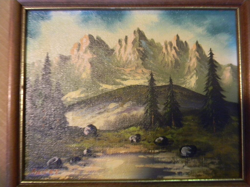 Mountain Landscape Oil Painting, signed Mountain Landscape Oil Painting, signed