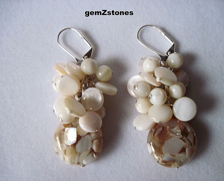 Mother Of Pearl And Golden Lip Shell With Resin Dangle Earrings Mother Of Pearl And Golden Lip Shell With Resin Dangle Earrings