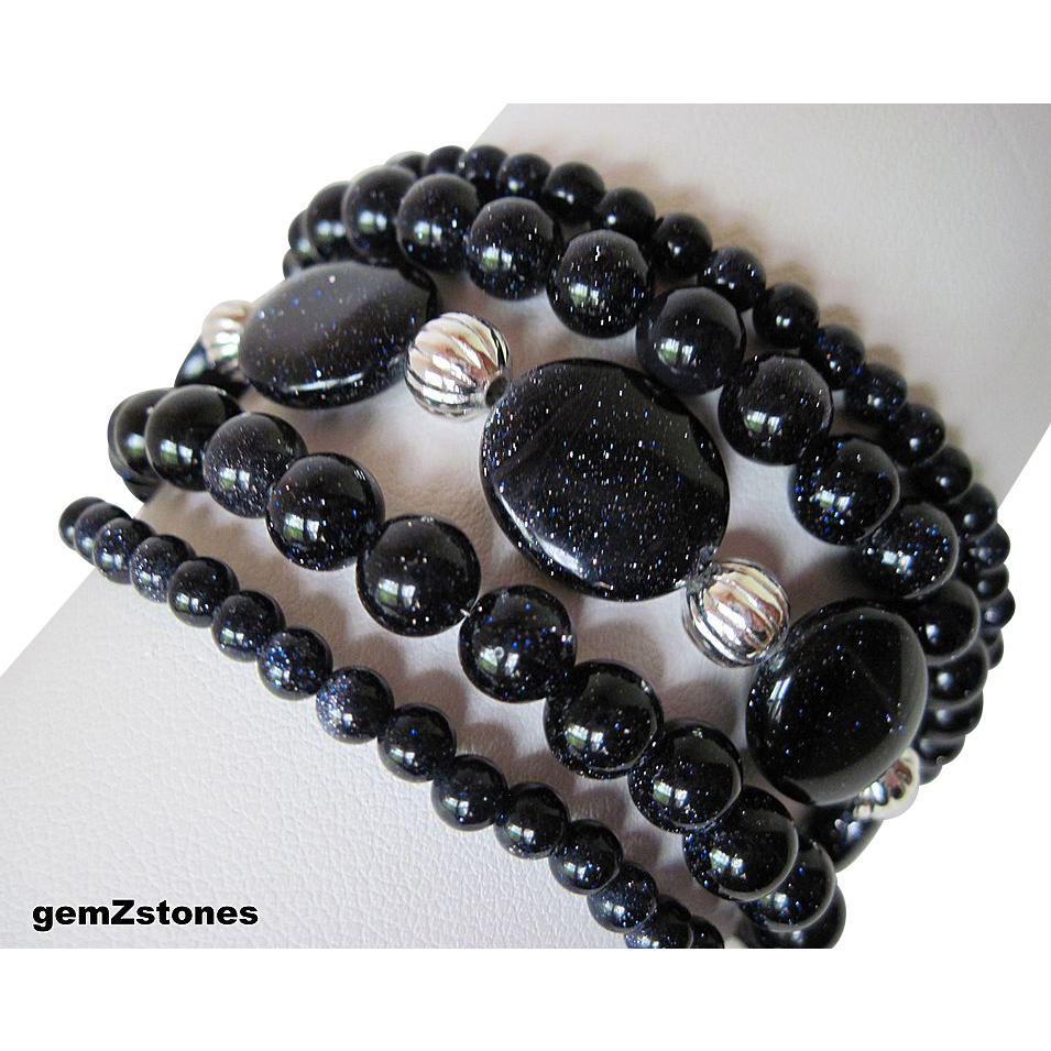 Sparkling Midnight Blue Goldstone Five Strand Bracelet Sparkling Midnight Blue Goldstone Five Strand Bracelet
