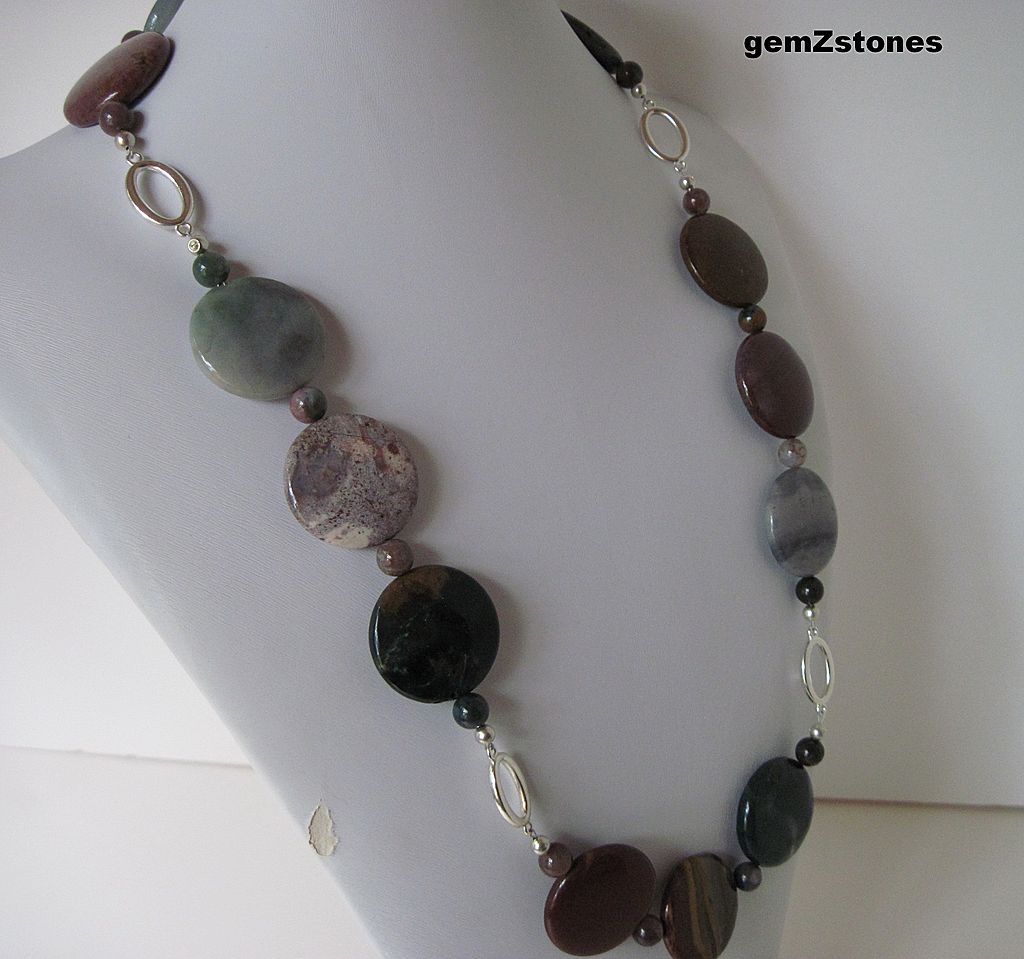 Multi Colored Fancy Jasper Single Strand Necklace Multi Colored Fancy Jasper Single Strand Necklace