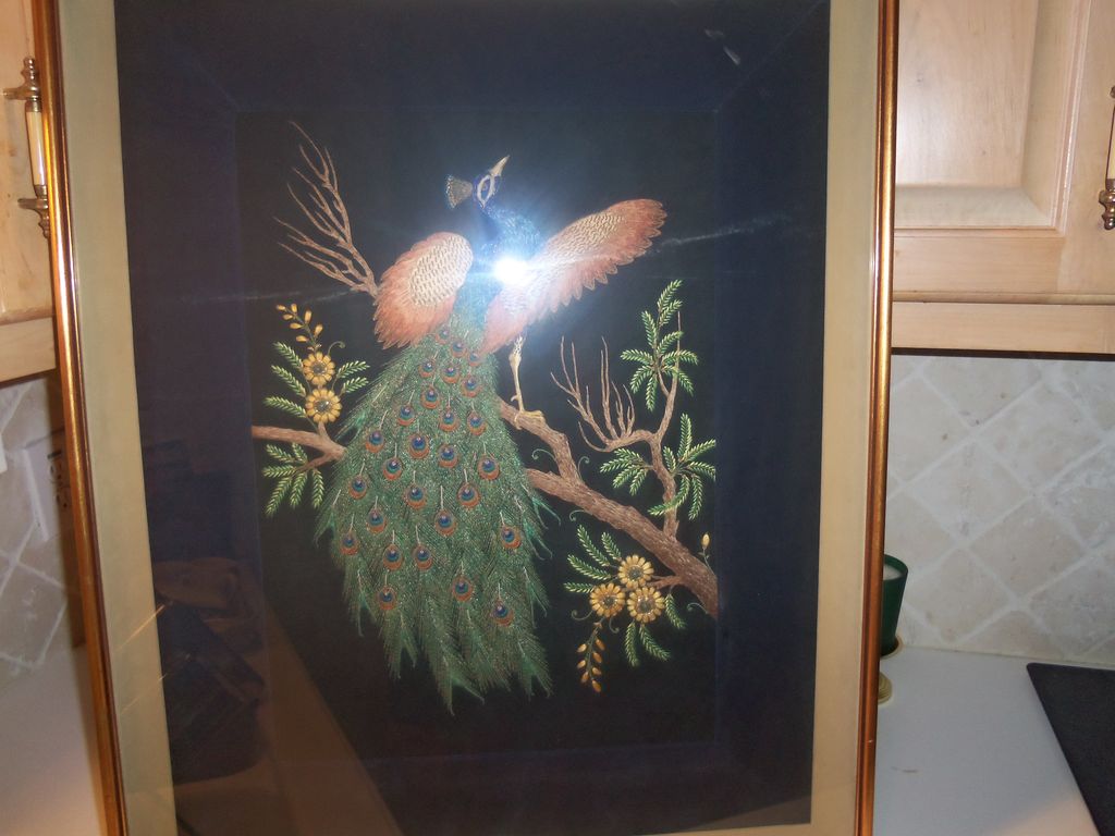 Large Jeweled Peacock 3D Vintage Framed Large Shadow Box Picture Large Jeweled Peacock 3D Vintage Framed Large Shadow Box Picture