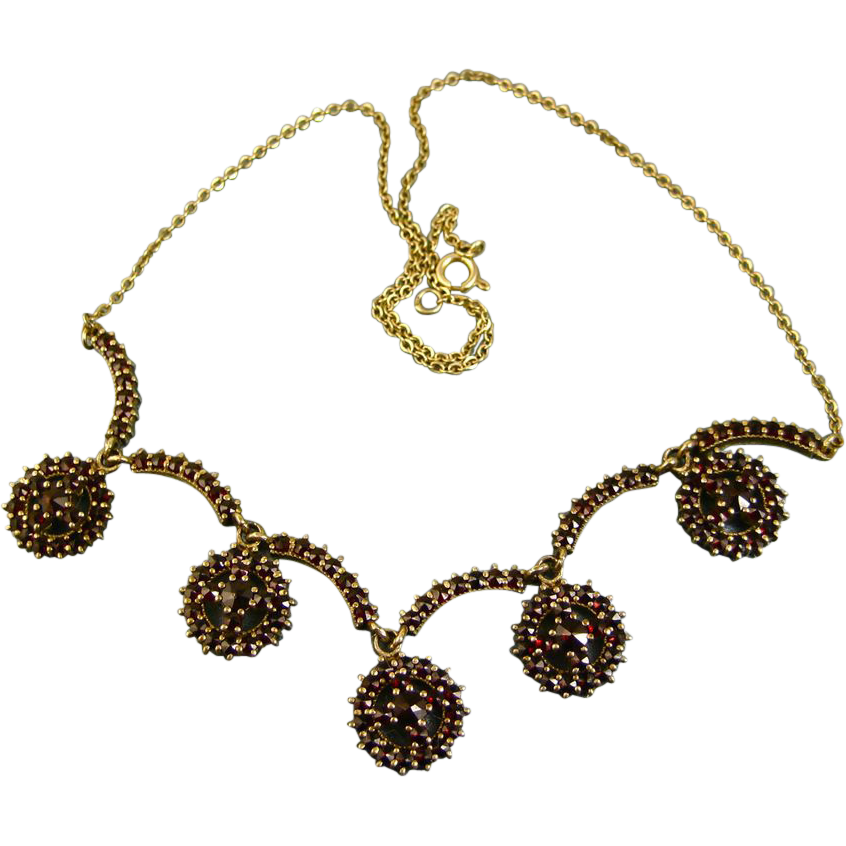 Antique Art Nouveau Garnet Necklace Silver Vermeil ~ c1910 Antique Art Nouveau Garnet Necklace Silver Vermeil ~ c1910