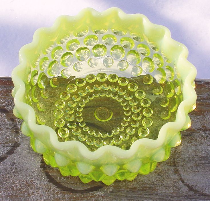 Fenton Topaz Opalescent Hobnail Flat Candy Jar--Scarce Fenton Topaz Opalescent Hobnail Flat Candy Jar--Scarce