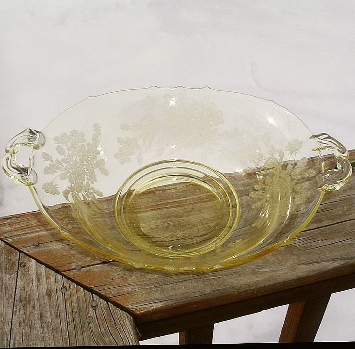 Paden City Ardith Yellow Handled Oval Serving Bowl Paden City Ardith Yellow Handled Oval Serving Bowl