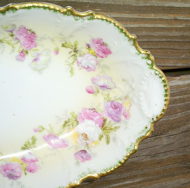 Coronet Limoges Celery Dish Roses & Heavy Gold Coronet Limoges Celery Dish Roses & Heavy Gold