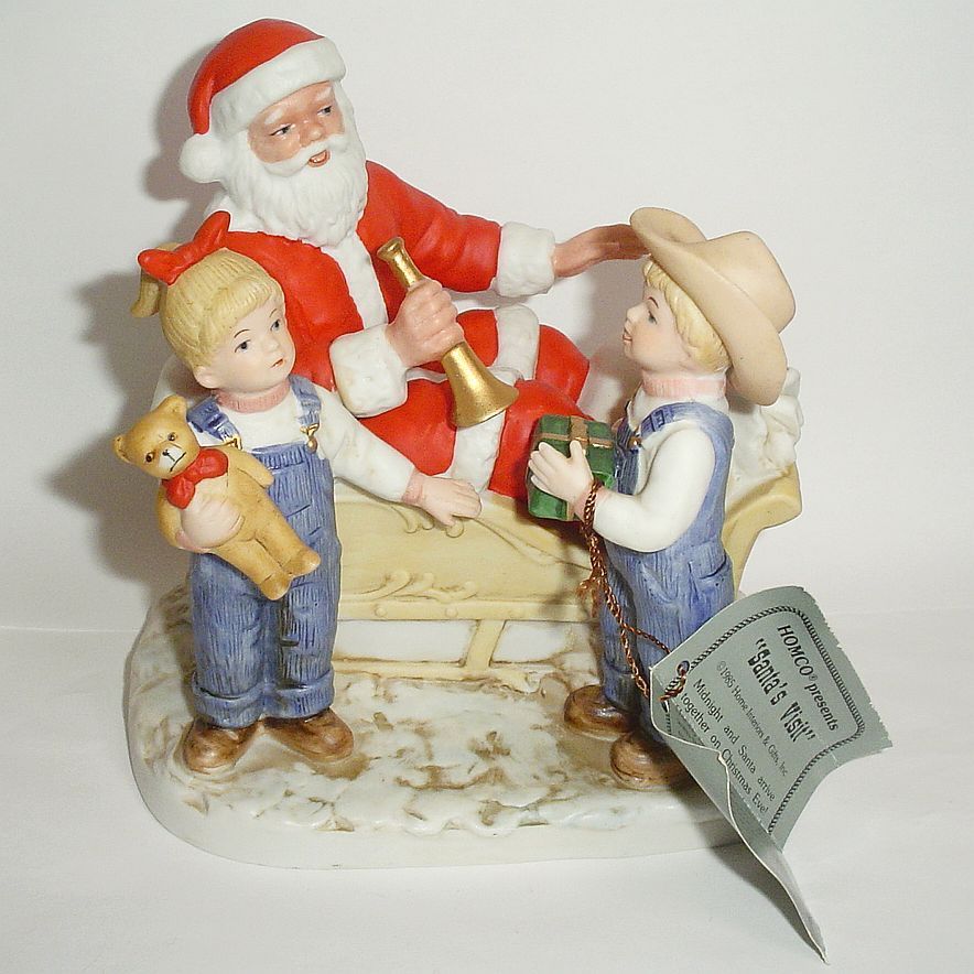 Denim Days Santa's Visit Homco Christmas Figurine 8924 Denim Days Santa's Visit Homco Christmas Figurine 8924