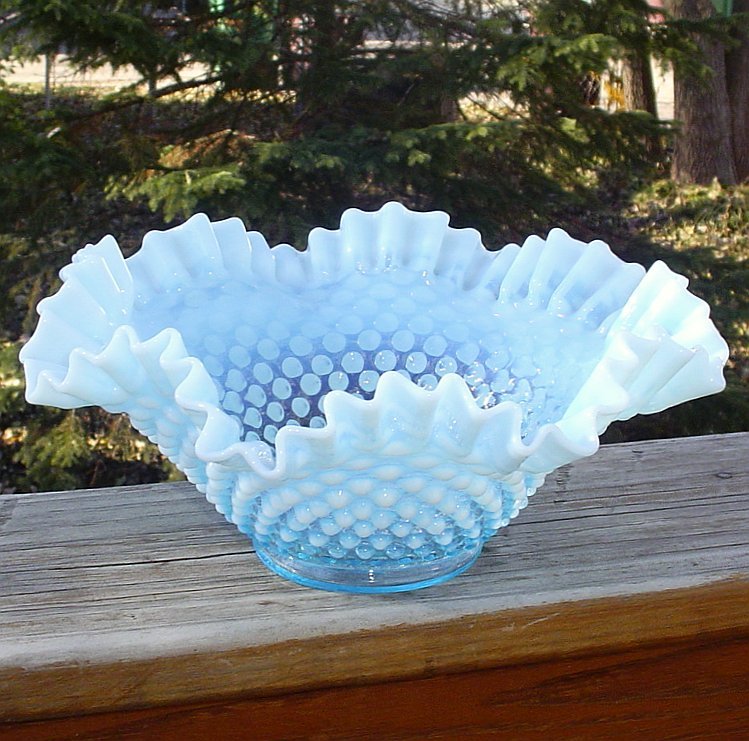 Fenton Blue Opalescent 9" Double Crimped Bowl Fenton Blue Opalescent 9" Double Crimped Bowl