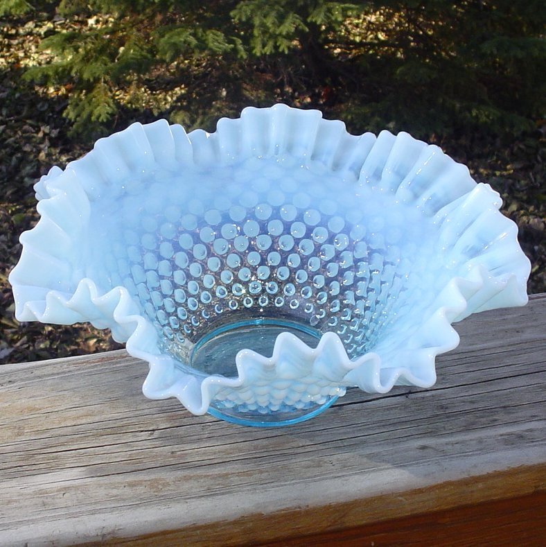 Fenton Blue Opalescent 9" Double Crimped Bowl Fenton Blue Opalescent 9" Double Crimped Bowl
