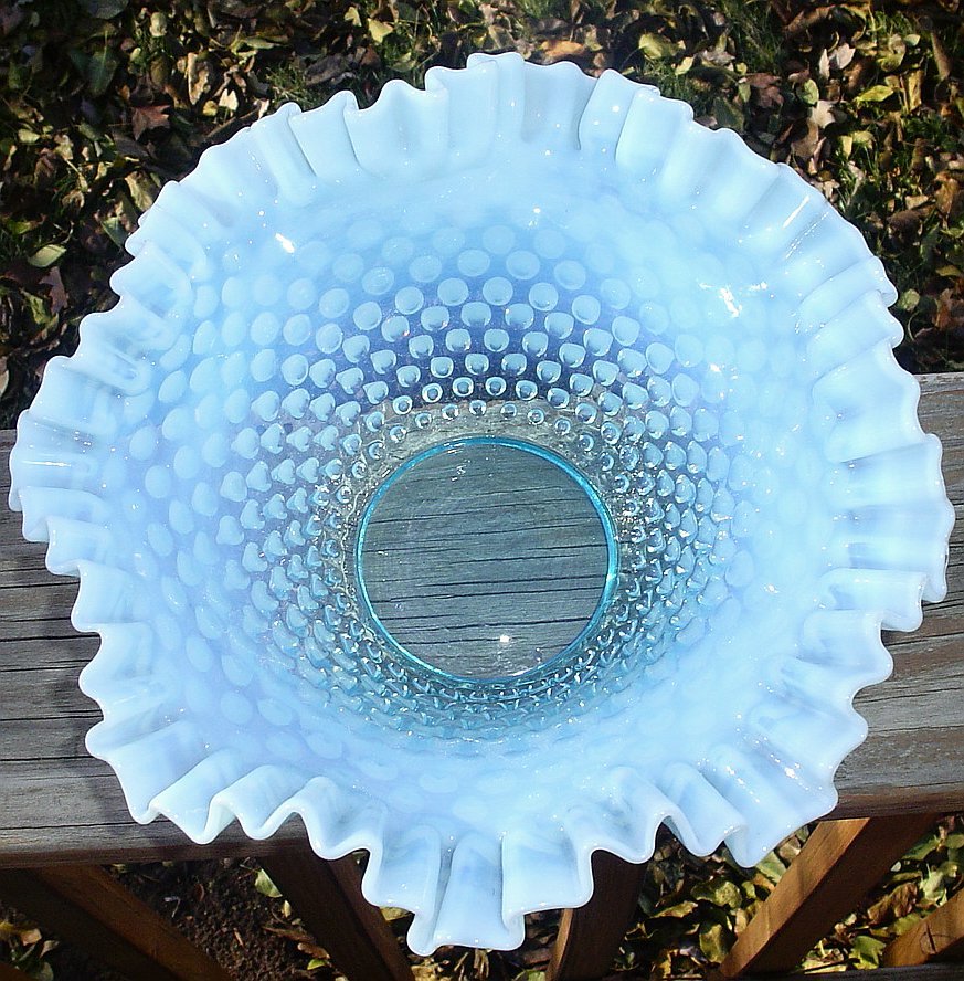 Fenton Blue Opalescent 9" Double Crimped Bowl Fenton Blue Opalescent 9" Double Crimped Bowl