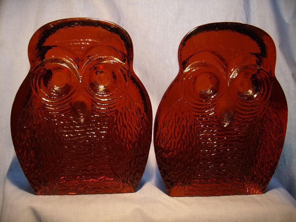 vintage red metal owl bookends