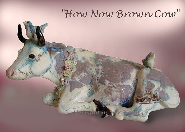 "How now Brown Cow" Vintage Signed Art Pottery Unique Sculpture "How now Brown Cow" Vintage Signed Art Pottery Unique Sculpture