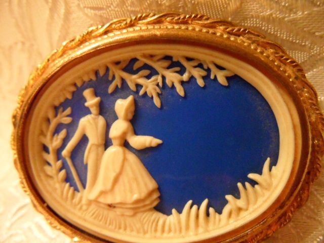 Vintage Depose Celluloid Carved Silhouette Brooch with Cobalt Blue Vintage Depose Celluloid Carved Silhouette Brooch with Cobalt Blue