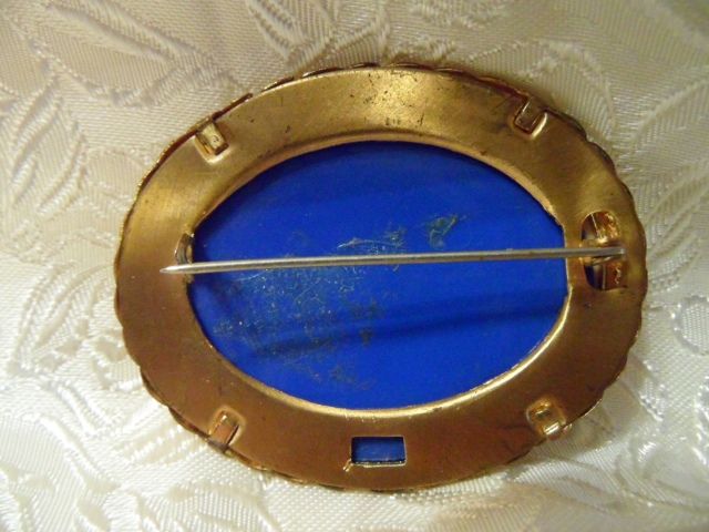 Vintage Depose Celluloid Carved Silhouette Brooch with Cobalt Blue Vintage Depose Celluloid Carved Silhouette Brooch with Cobalt Blue