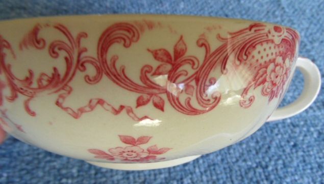 2 (Circa 1900-1912) Villeroy & Boch Red Transfer "Valeria" Cream Soup Bowls 2 (Circa 1900-1912) Villeroy & Boch Red Transfer "Valeria" Cream Soup Bowls