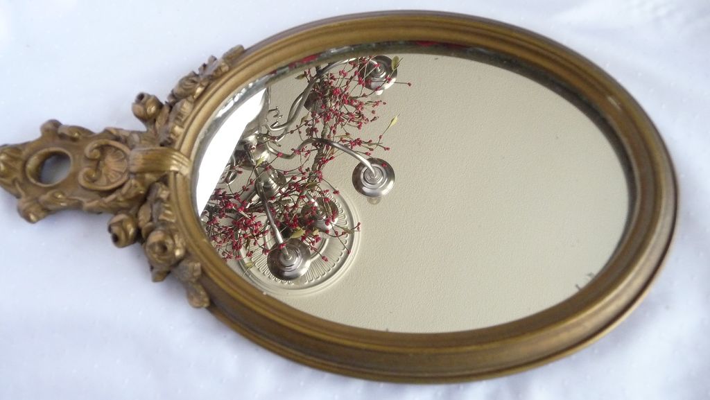 Elegant Vintage Gold Guild Dresser or Accent Mirror~Lovely Applied Roses Elegant Vintage Gold Guild Dresser or Accent Mirror~Lovely Applied Roses