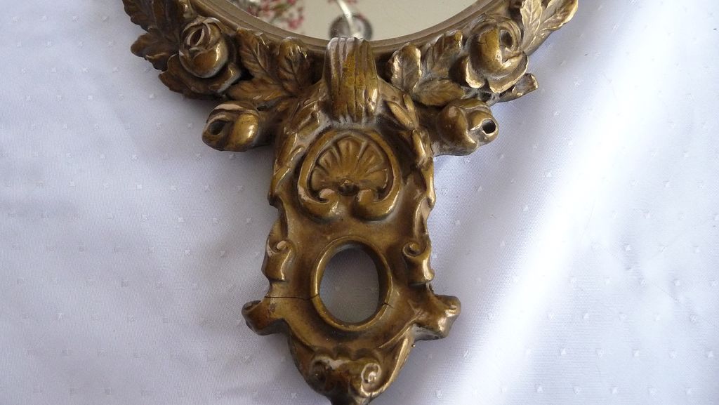 Elegant Vintage Gold Guild Dresser or Accent Mirror~Lovely Applied Roses Elegant Vintage Gold Guild Dresser or Accent Mirror~Lovely Applied Roses