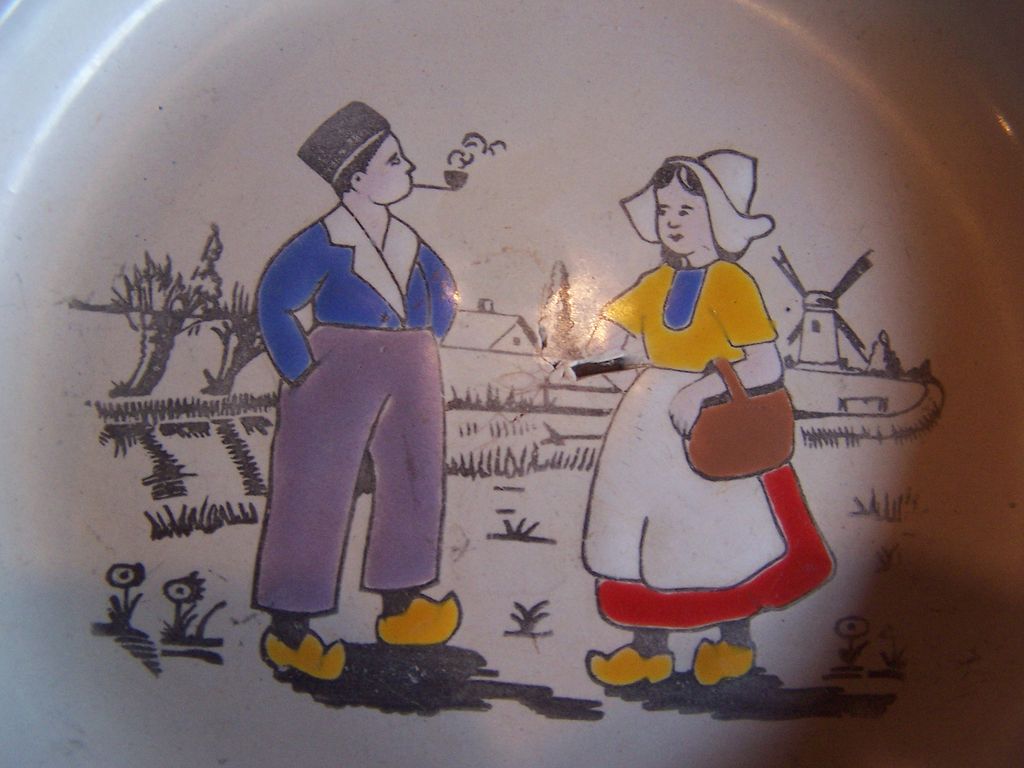 Children's Vintage Enamel/Granite Ware Dutch Scene Plate~Germany Children's Vintage Enamel/Granite Ware Dutch Scene Plate~Germany
