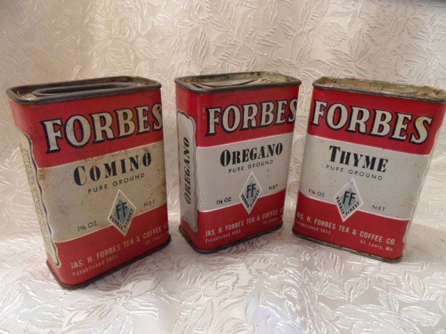 3 Vintage Forbes Spice Paper Cardboard Tins-Containers~Red 3 Vintage Forbes Spice Paper Cardboard Tins-Containers~Red