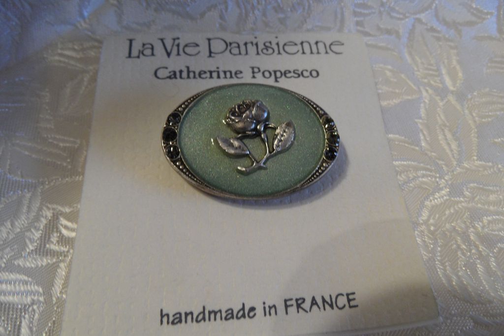 "Catherine Popesco" Austrian Crystals Marcasite Enameled Signed Brooch "Catherine Popesco" Austrian Crystals Marcasite Enameled Signed Brooch