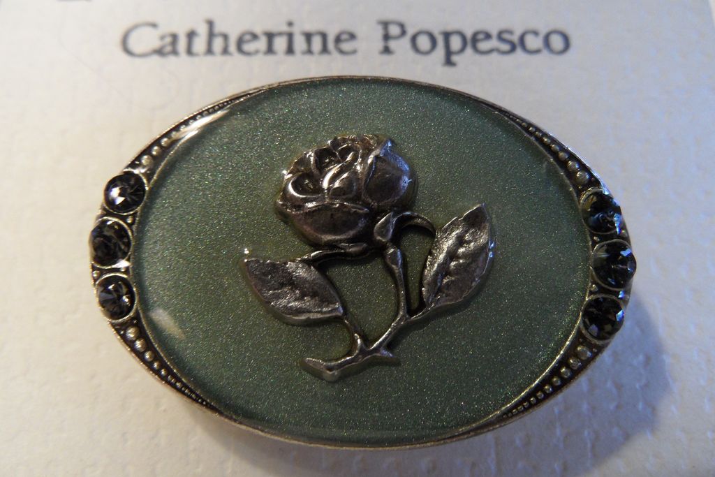 "Catherine Popesco" Austrian Crystals Marcasite Enameled Signed Brooch "Catherine Popesco" Austrian Crystals Marcasite Enameled Signed Brooch