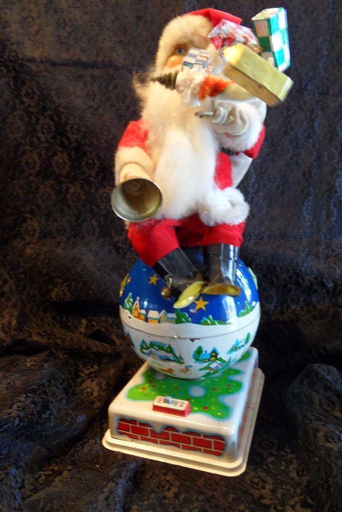 50 % OFF RARE 1950's Large Tin 14" Santa on Globe/World Battery Op Toy, Japan 50 % OFF RARE 1950's Large Tin 14" Santa on Globe/World Battery Op Toy, Japan