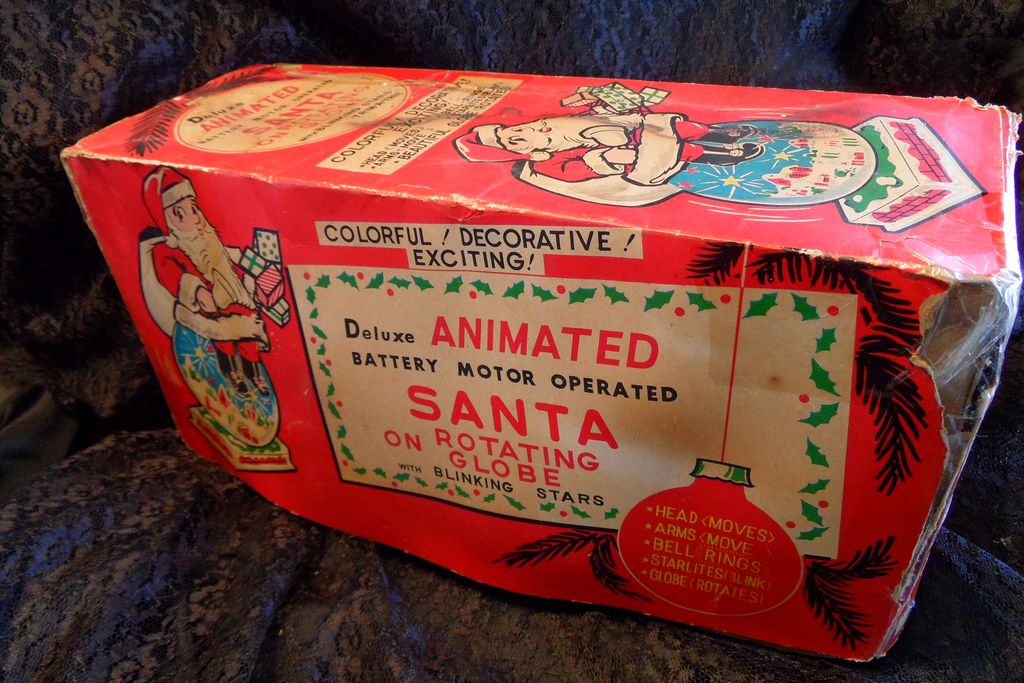 50 % OFF RARE 1950's Large Tin 14" Santa on Globe/World Battery Op Toy, Japan 50 % OFF RARE 1950's Large Tin 14" Santa on Globe/World Battery Op Toy, Japan