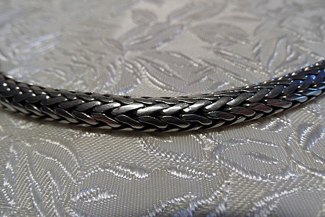 TABRA Sterling Silver Round Over Braided Chain Bracelet with Signed Charm TABRA Sterling Silver Round Over Braided Chain Bracelet with Signed Charm