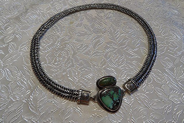 TABRA Sterling Silver 16" Necklace Chain with Turquoise Charm TABRA Sterling Silver 16" Necklace Chain with Turquoise Charm