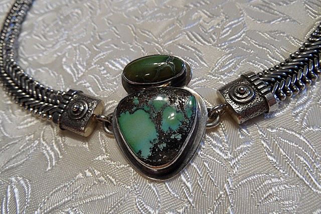 TABRA Sterling Silver 16" Necklace Chain with Turquoise Charm TABRA Sterling Silver 16" Necklace Chain with Turquoise Charm