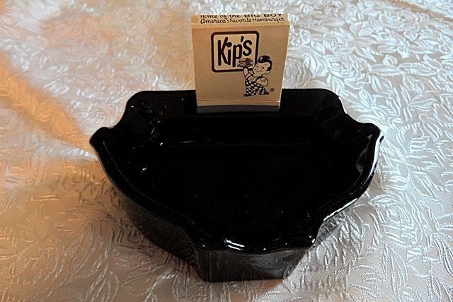 Black Milk Glass Ashtray with Kip's Big Boy Matchbook Black Milk Glass Ashtray with Kip's Big Boy Matchbook