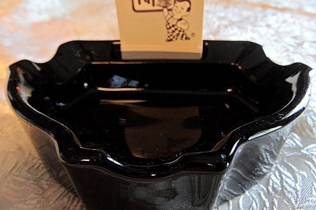 Black Milk Glass Ashtray with Kip's Big Boy Matchbook Black Milk Glass Ashtray with Kip's Big Boy Matchbook