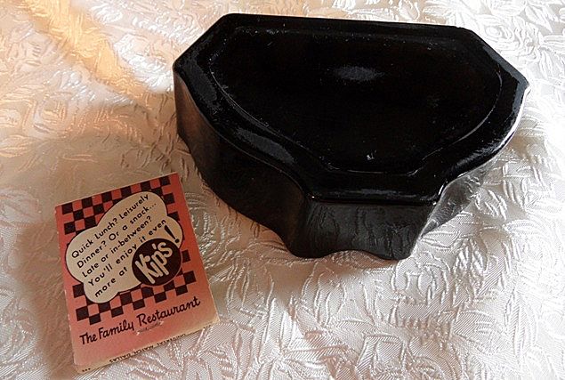 Black Milk Glass Ashtray with Kip's Big Boy Matchbook Black Milk Glass Ashtray with Kip's Big Boy Matchbook