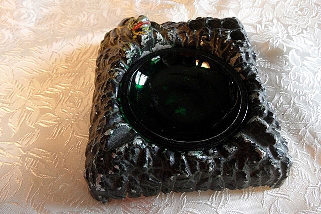 Arts & Crafts Cast Frog Cigarette Holder/Ashtray with Green Glass Insert Arts & Crafts Cast Frog Cigarette Holder/Ashtray with Green Glass Insert