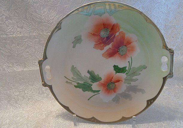 Imperial Austria Hand Painted Large Poppy Plate with Handles Imperial Austria Hand Painted Large Poppy Plate with Handles