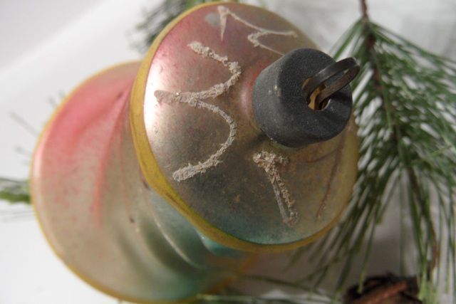 Victorian Mercury & Mica Glass Unique Large Bell Ornament~Painted Pastels Victorian Mercury & Mica Glass Unique Large Bell Ornament~Painted Pastels