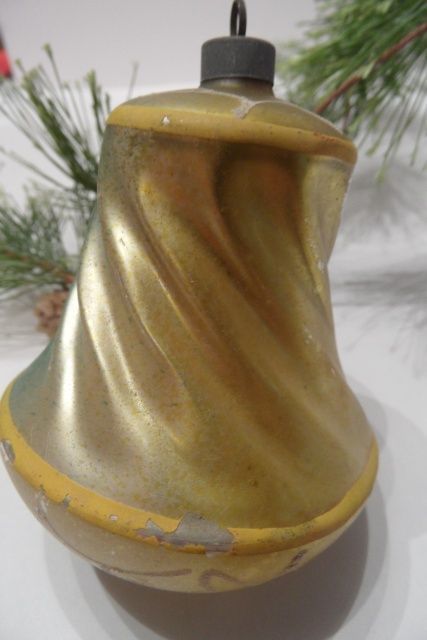Victorian Mercury & Mica Glass Unique Large Bell Ornament~Painted Pastels Victorian Mercury & Mica Glass Unique Large Bell Ornament~Painted Pastels