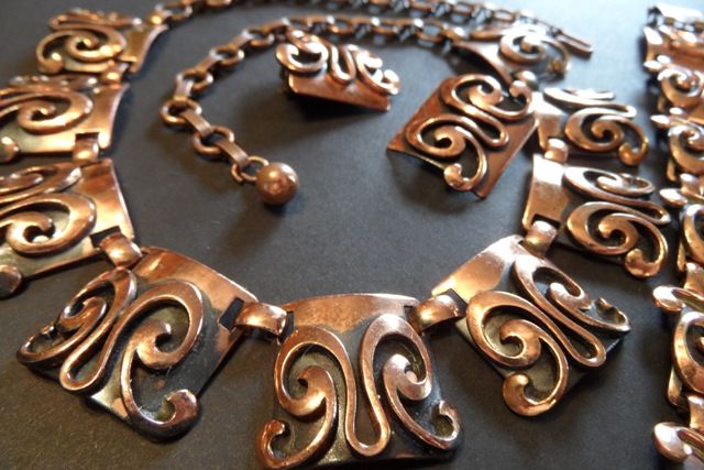 Vintage 1950's Modernist Copper Necklace, Bracelet, Earring Demi Parure Set Vintage 1950's Modernist Copper Necklace, Bracelet, Earring Demi Parure Set