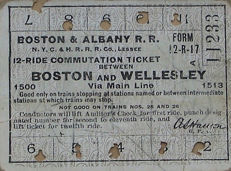 Train Ticket - Boston & Wellesley, Massachusetts Train Ticket - Boston & Wellesley, Massachusetts