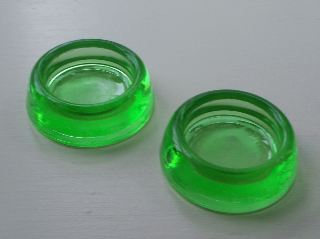 Green Glass Round Furniture Casters - Depression Era Green Glass Round Furniture Casters - Depression Era