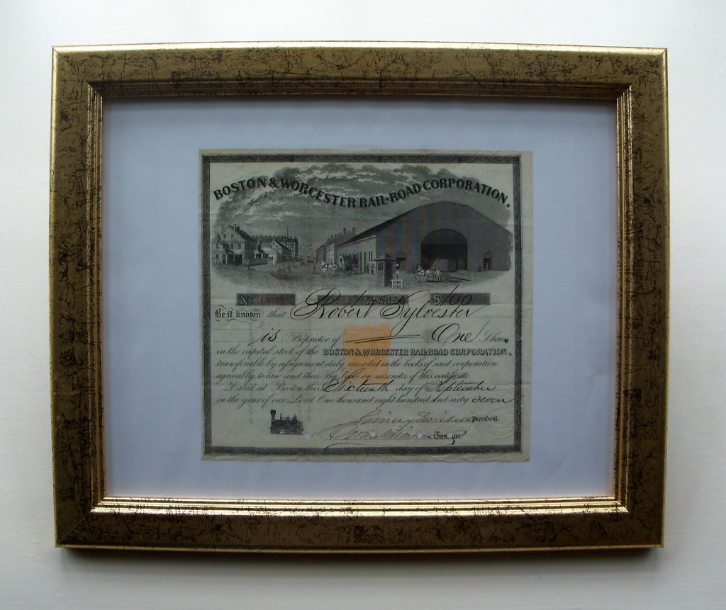 Boston & Worcester Rail Road (1867) Stock Certificate Boston & Worcester Rail Road (1867) Stock Certificate