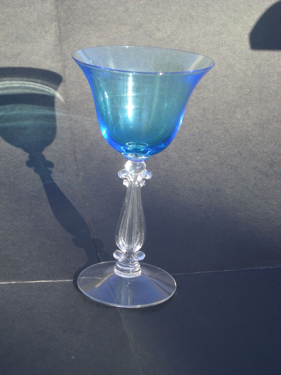 Cambridge Pretty Bright Blue Elegant Depression Glass "Stradivari" stem Cambridge Pretty Bright Blue Elegant Depression Glass "Stradivari" stem