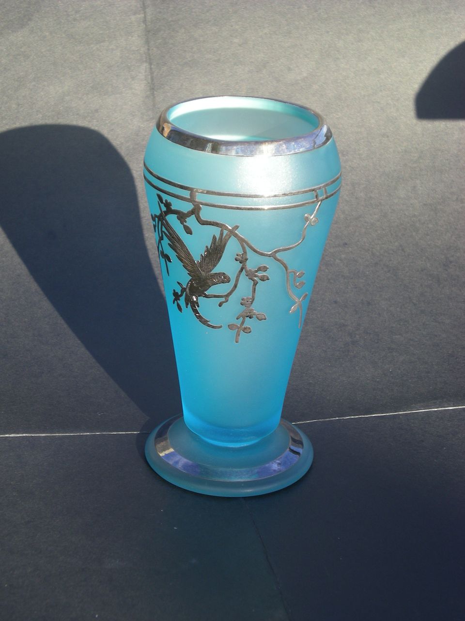 Tiffin Elegant Depression Glass "Dahlia" Vase with Silver Overlay Tiffin Elegant Depression Glass "Dahlia" Vase with Silver Overlay