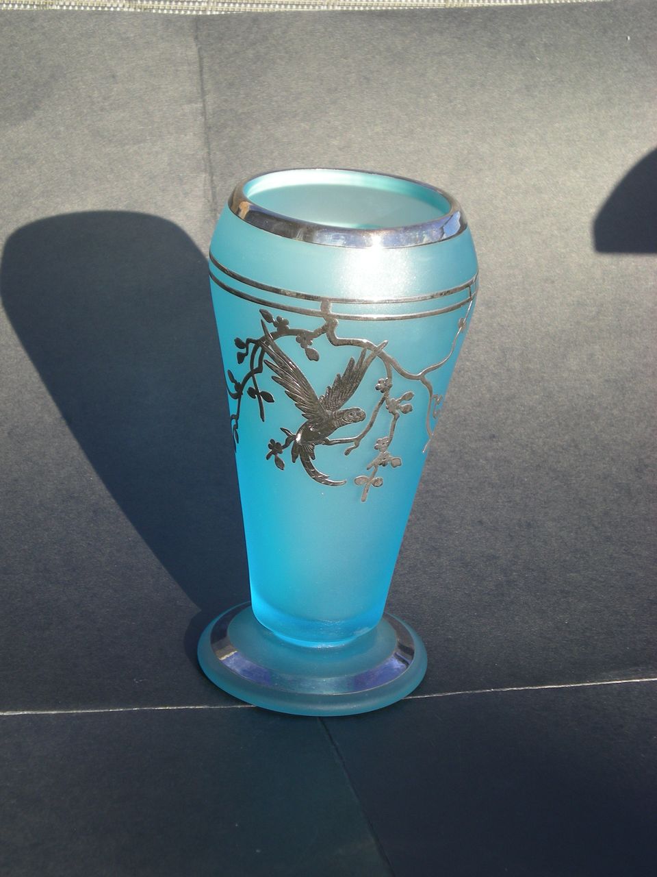 Tiffin Elegant Depression Glass "Dahlia" Vase with Silver Overlay Tiffin Elegant Depression Glass "Dahlia" Vase with Silver Overlay
